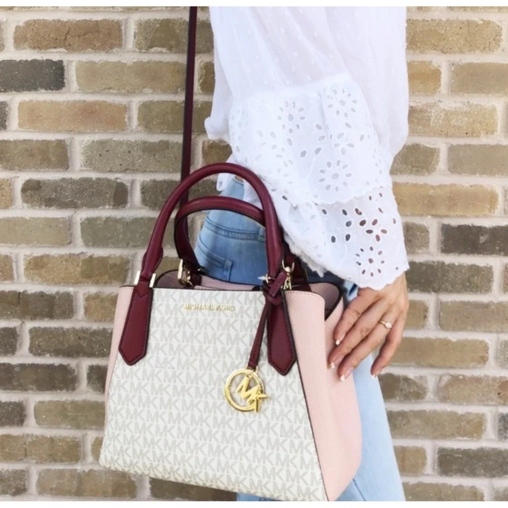 Michael Kors Kimberly MK Signature Leather‎ Small Satchel Handbag Crossbody Bag